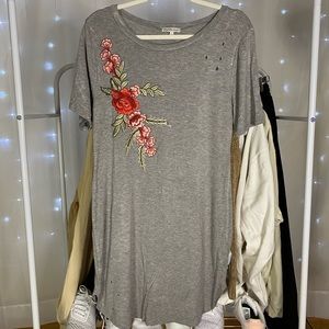 Grey Floral Tshirt Dress